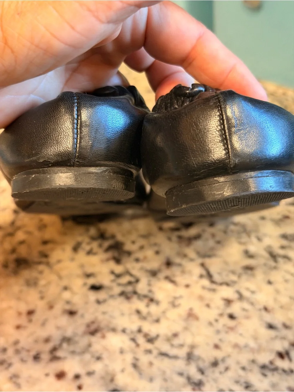 Tory Burch Black Leather Logo Round-Toe Ballet Flats
